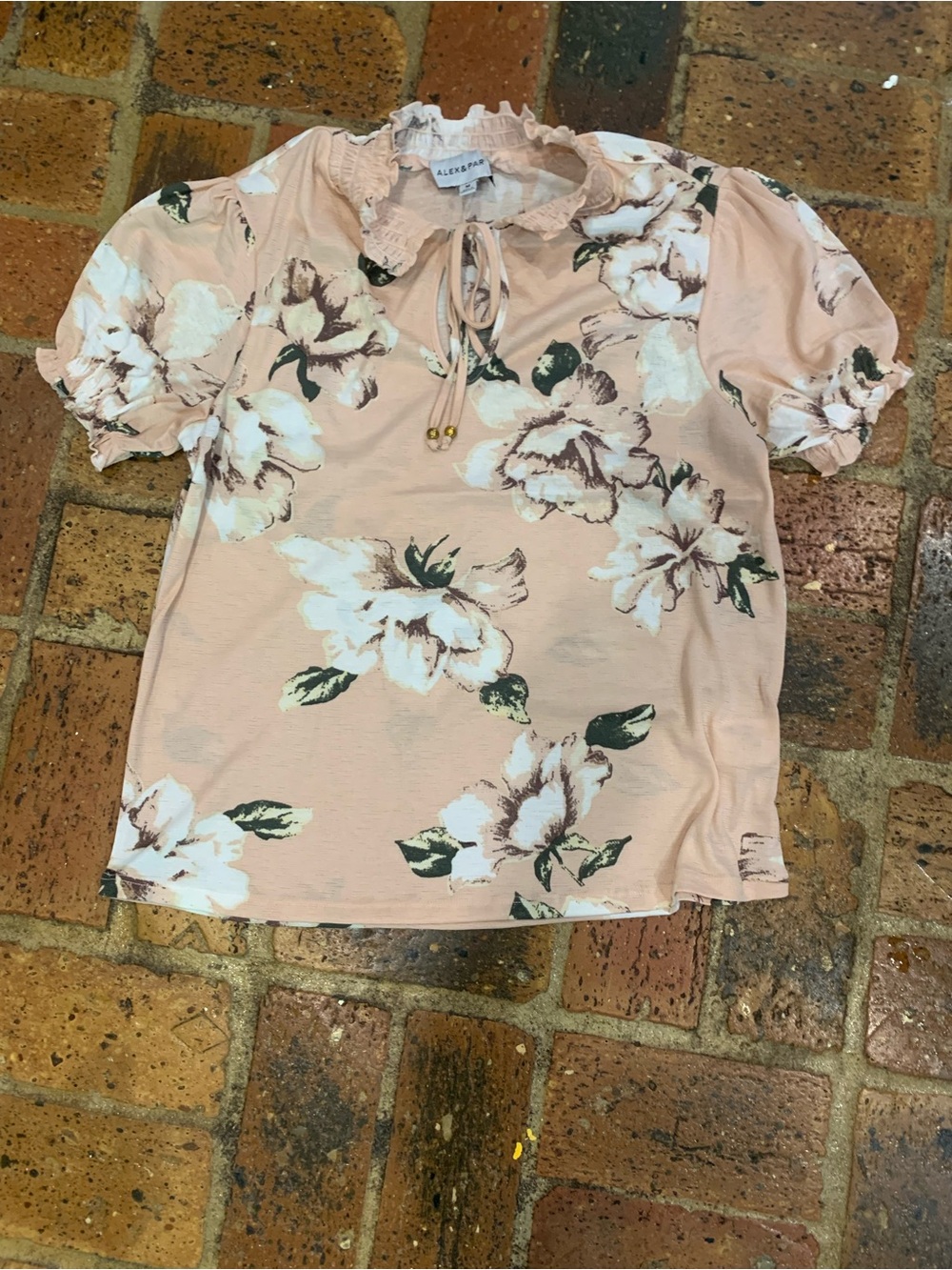 Parker Pink Floral Tie-Neck Ruffle Sleeve Blouse